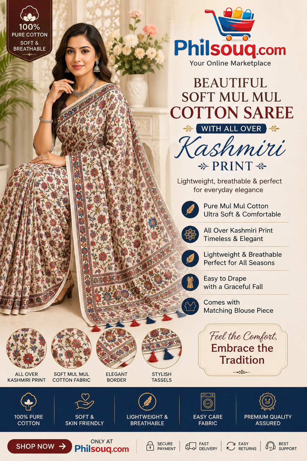 Beautiful Soft Mul Cotton Saree -SU
