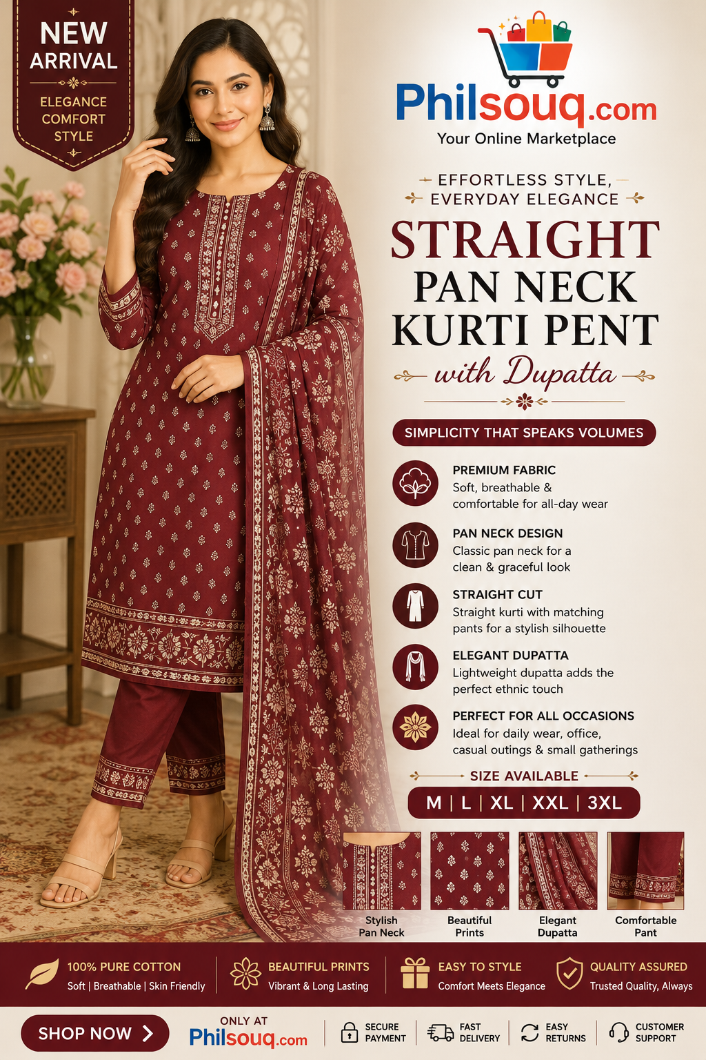 Premium Straight Pan Neck Kurti Pant Set -SU