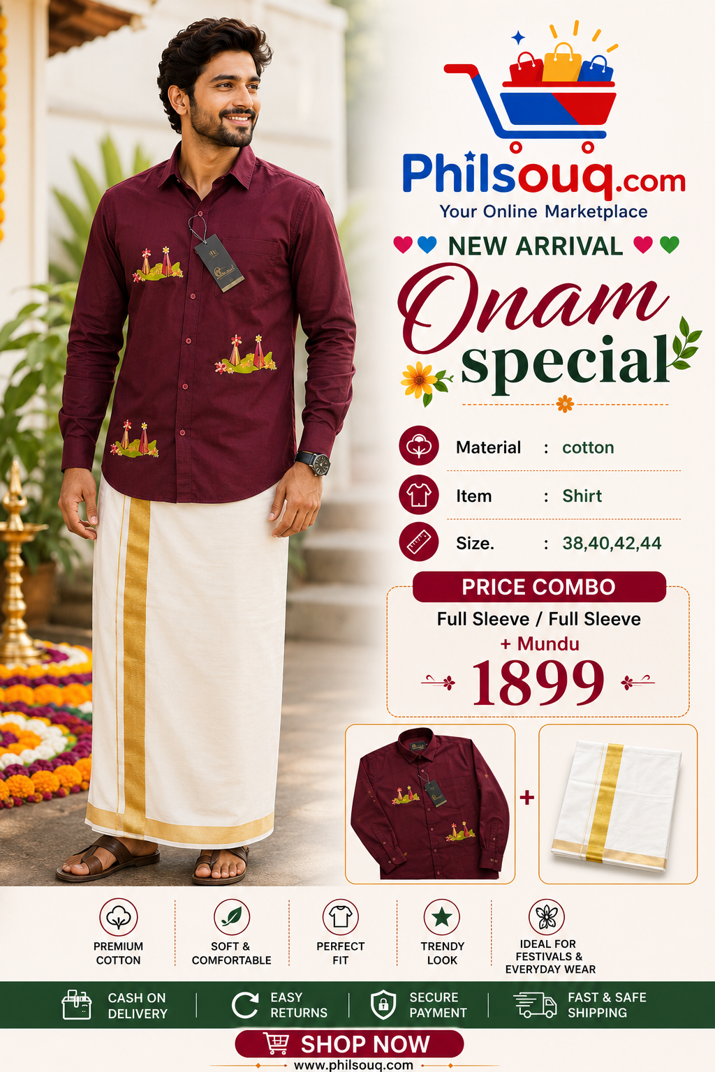 Cotton Shirt & Mundu Combo - KBG