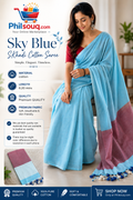 Sky blue S Khadi cotton saree - KBG