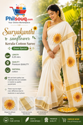 🌻 Suryakanthi – Sunflower Kerala Cotton Saree 🌻 - KBG