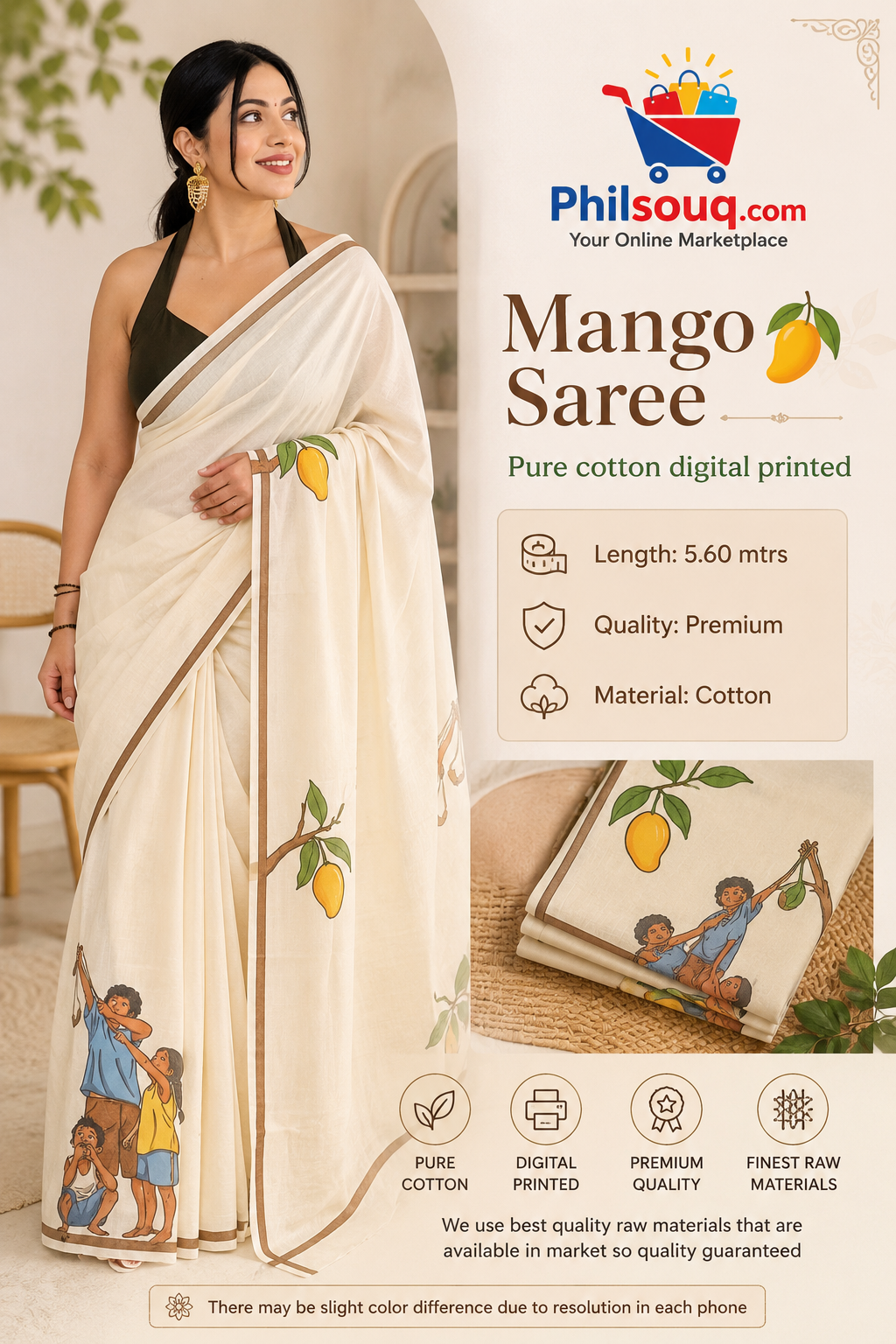 Mango Saree – Pure Cotton Digital Printed - KBG