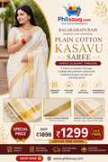Balaramapuram Handloom Inspired Plain Cotton Kasavu Saree - KBG