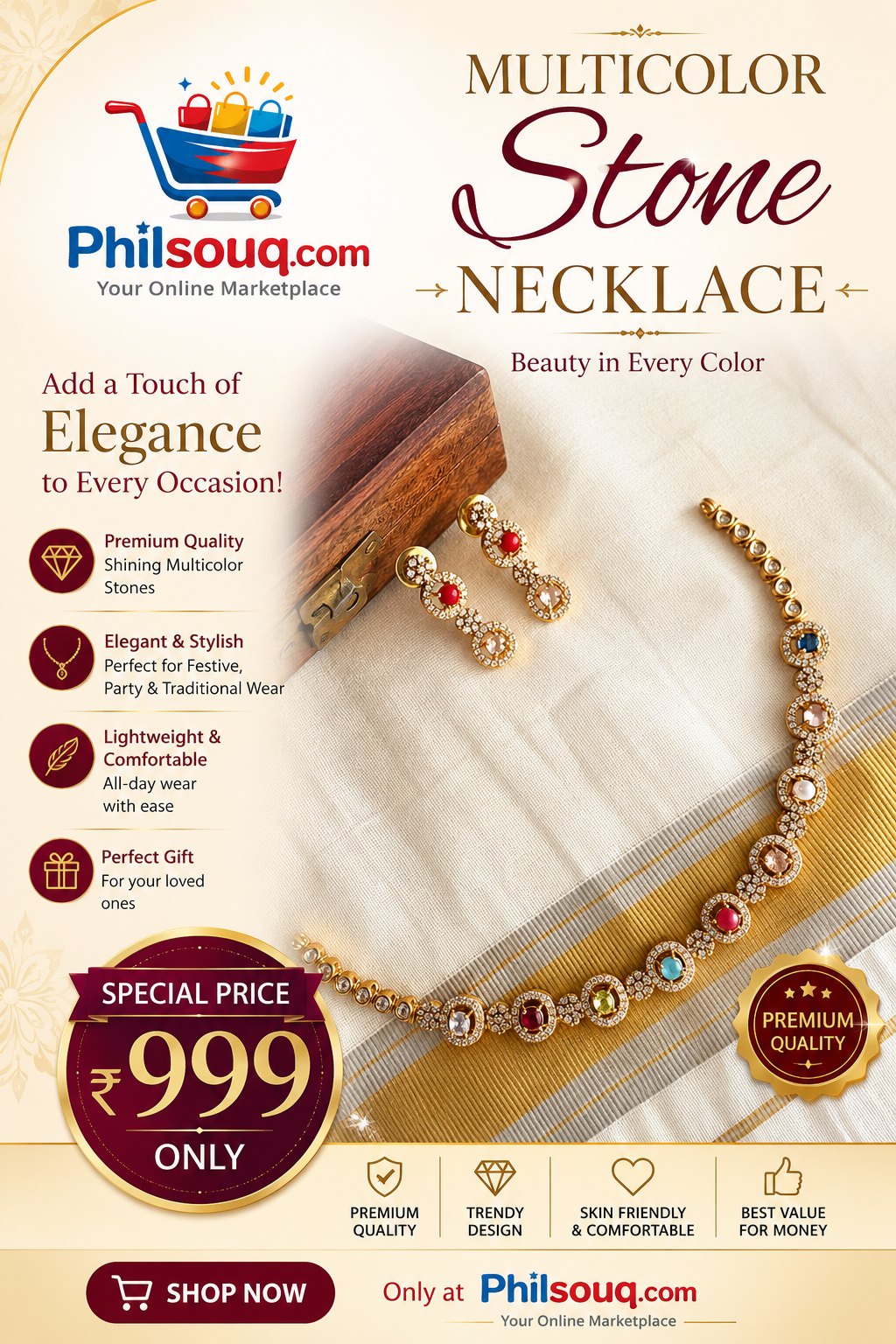Multicolor Stone Necklace Set - KBG