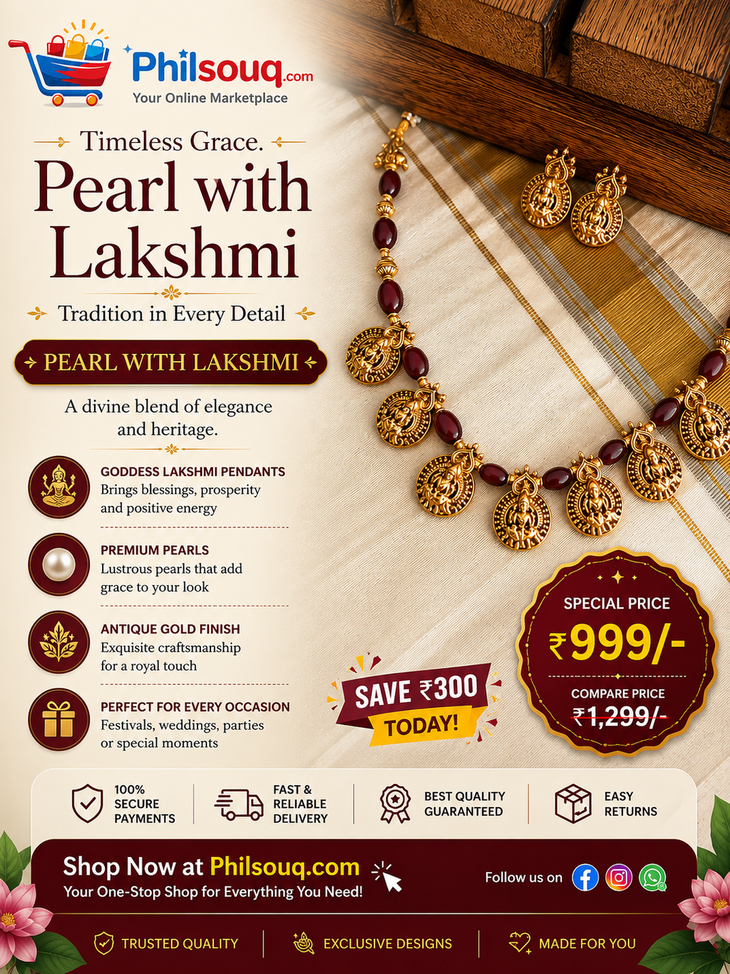 Pearl with Lakshmi Necklace Set - KBG