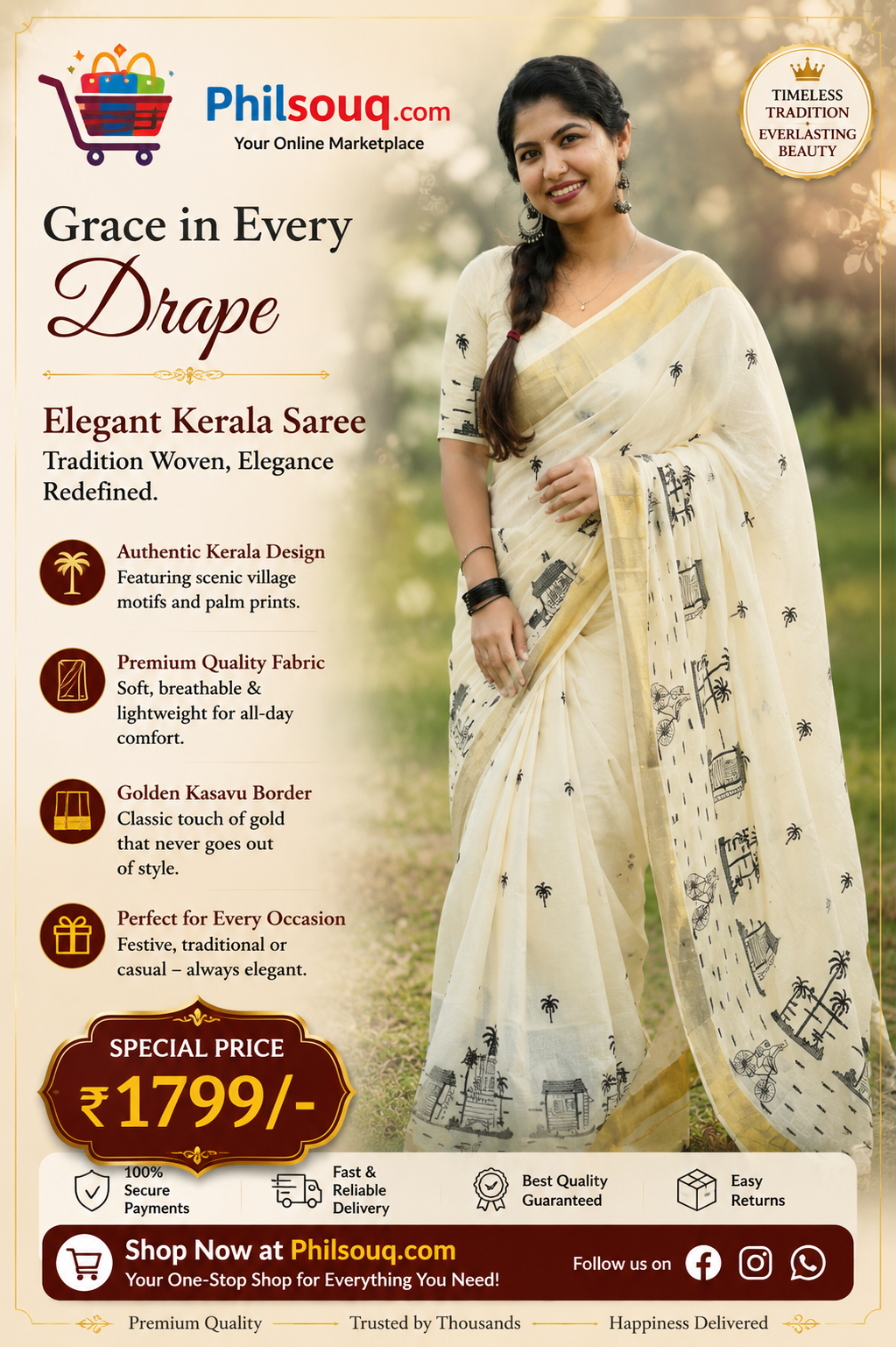 Chai Kada : Cotton Embroidered Saree - KBG