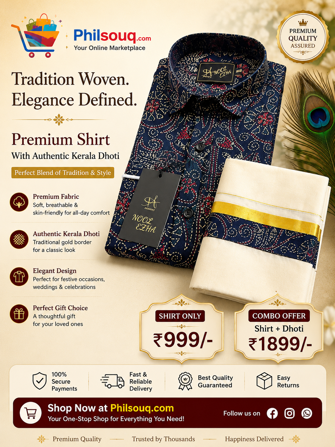 Cotton Azrakh - Shirt + Dhotis Combo - KBG