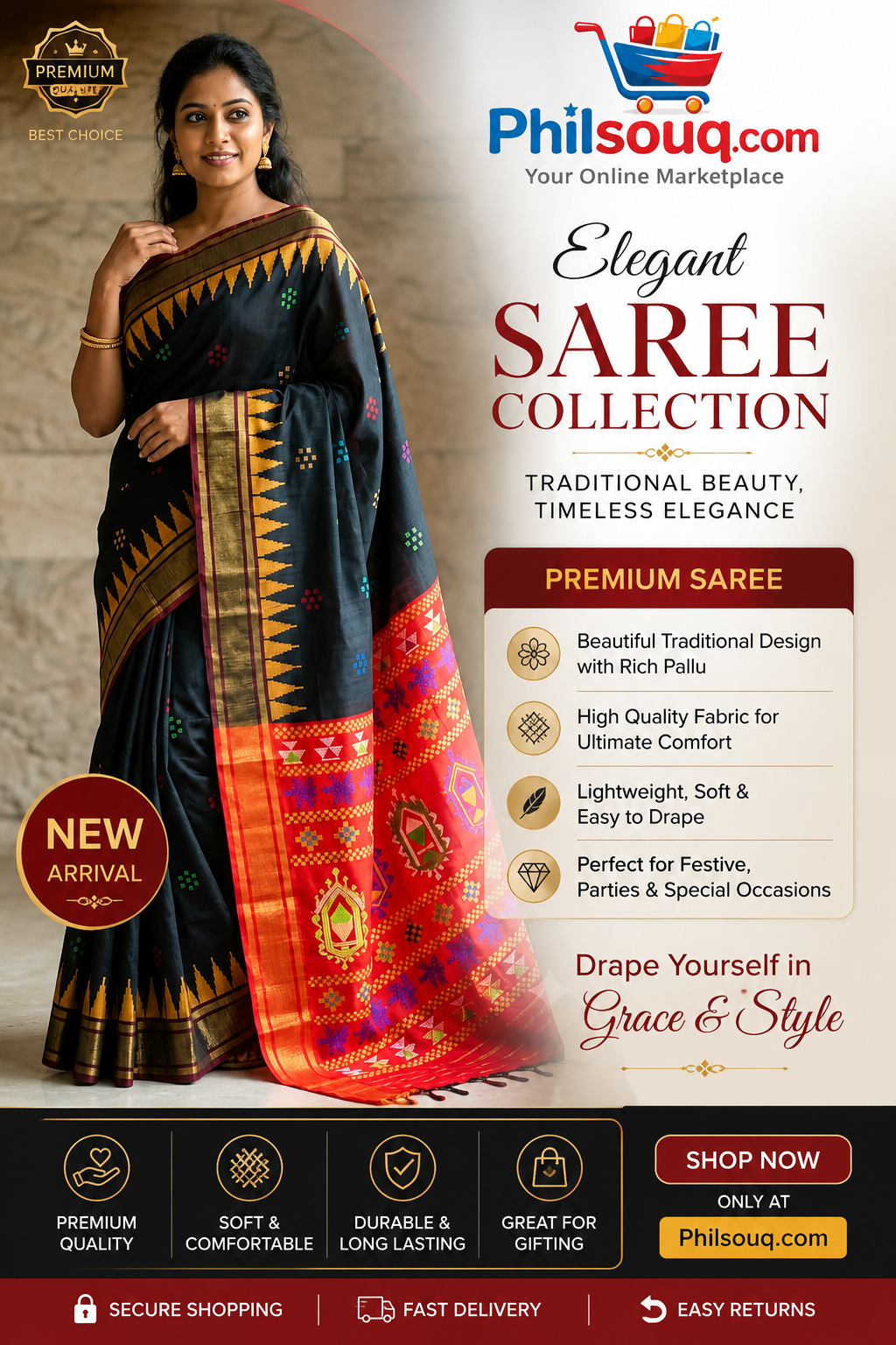 PURE RAW SILK TEMPLE BORDER SAREE - SU