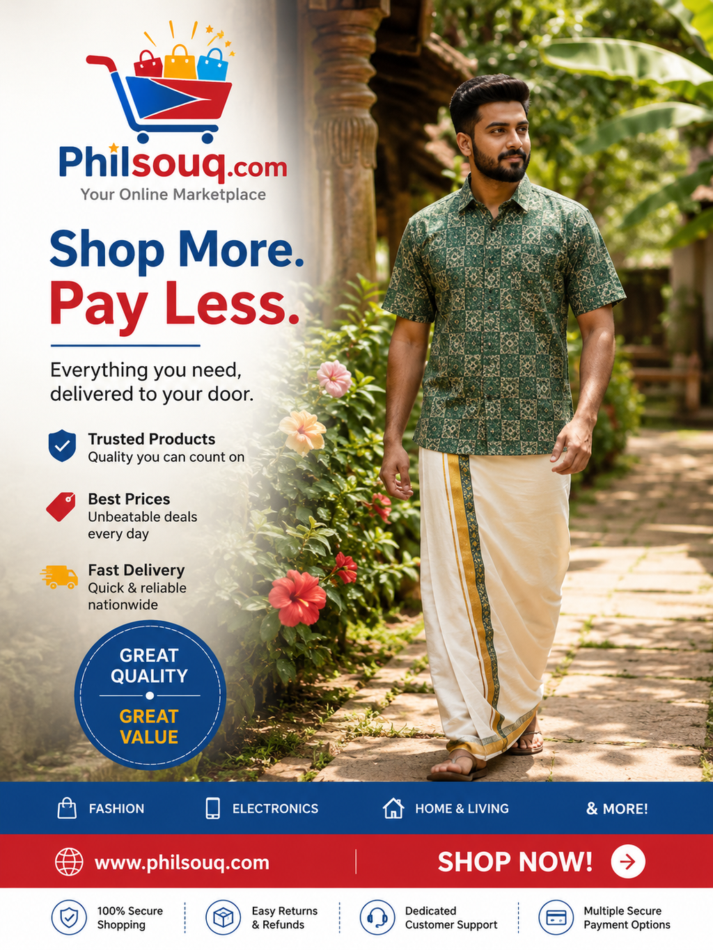 Rayon Printed Shirt & Mundu - KBG