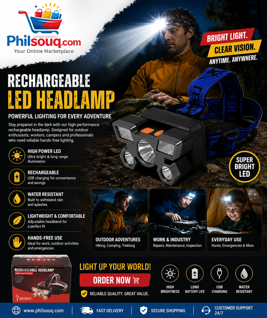 5 Led Headlamp Usb Rechargeable Head Light (1 Pc)