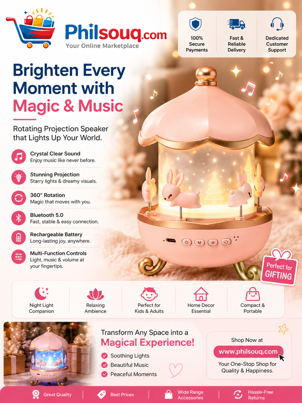 Bunny's Carousel Rotating LED Night Light
