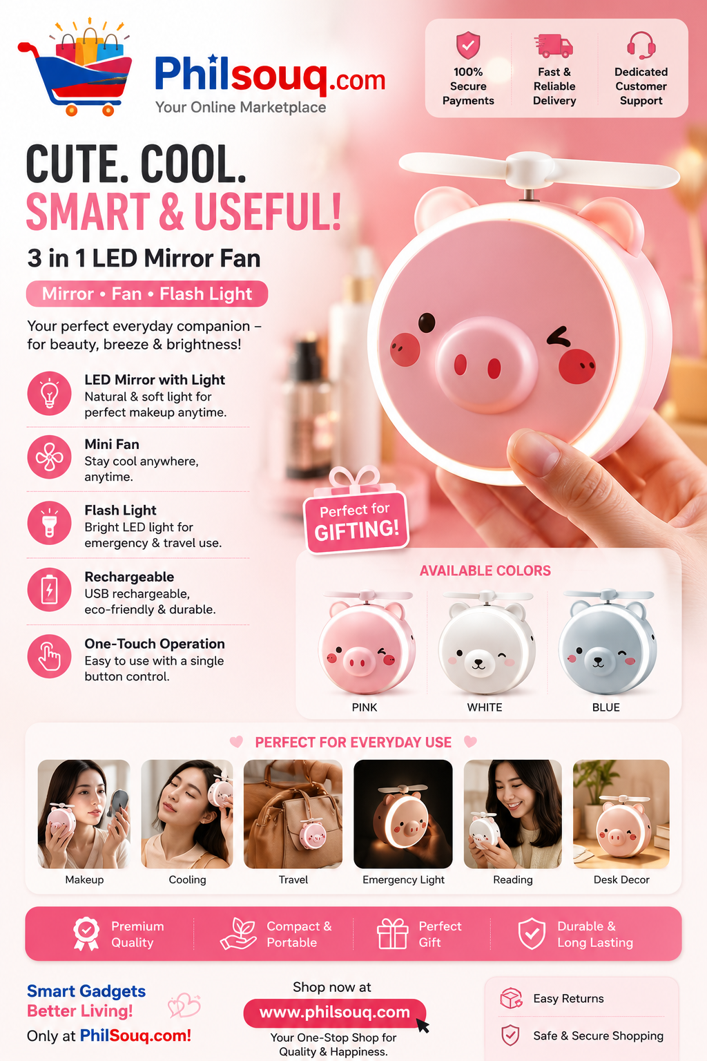 Piggy fan with mirror
