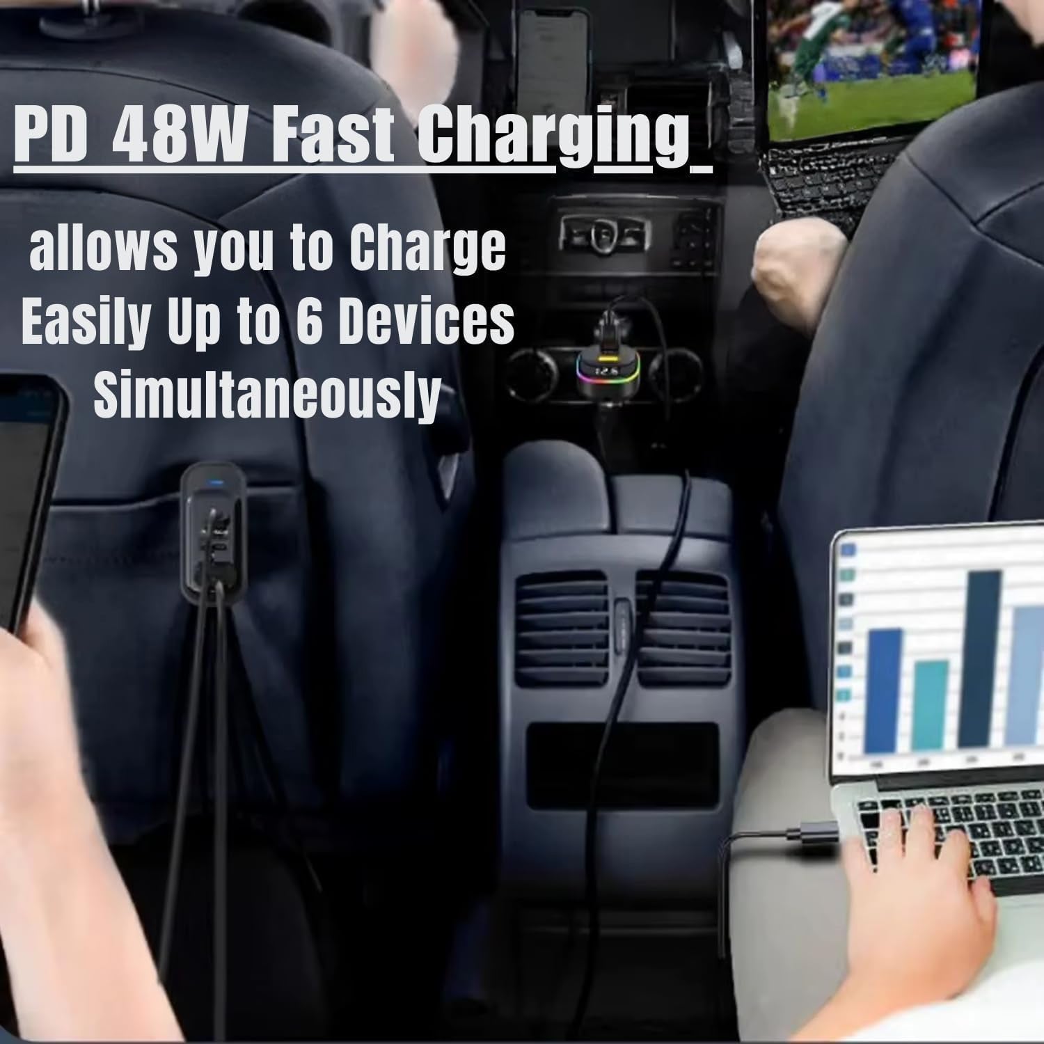 Rgb Breathing Light Multi Port Car Usb Charger (1 Set 1.5m)