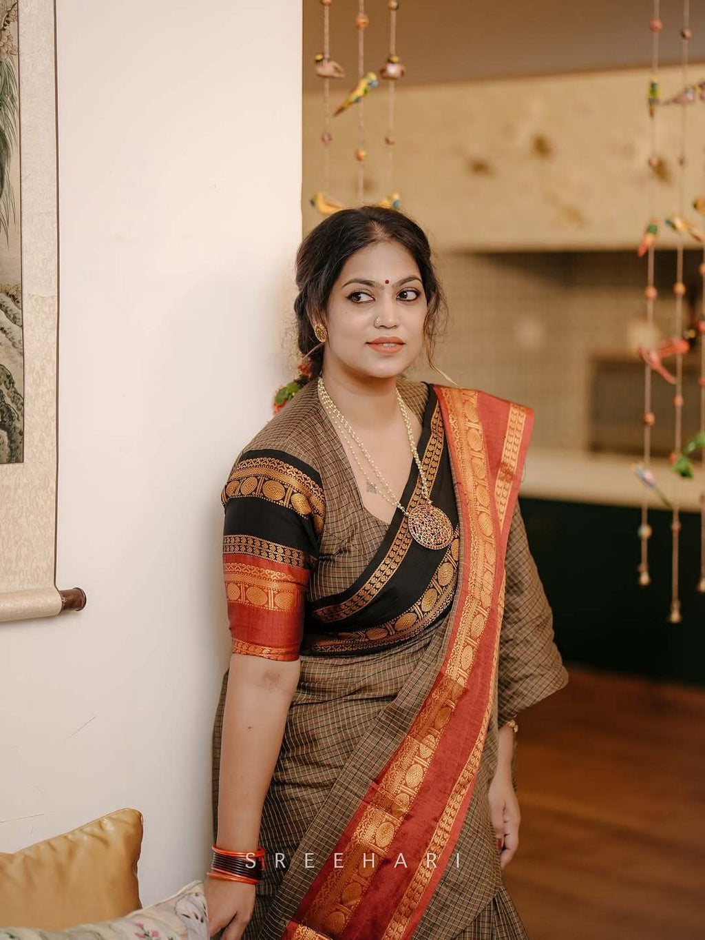 Ganga Jamuna border Jari Checks Chettinad cotton Saree - KBG