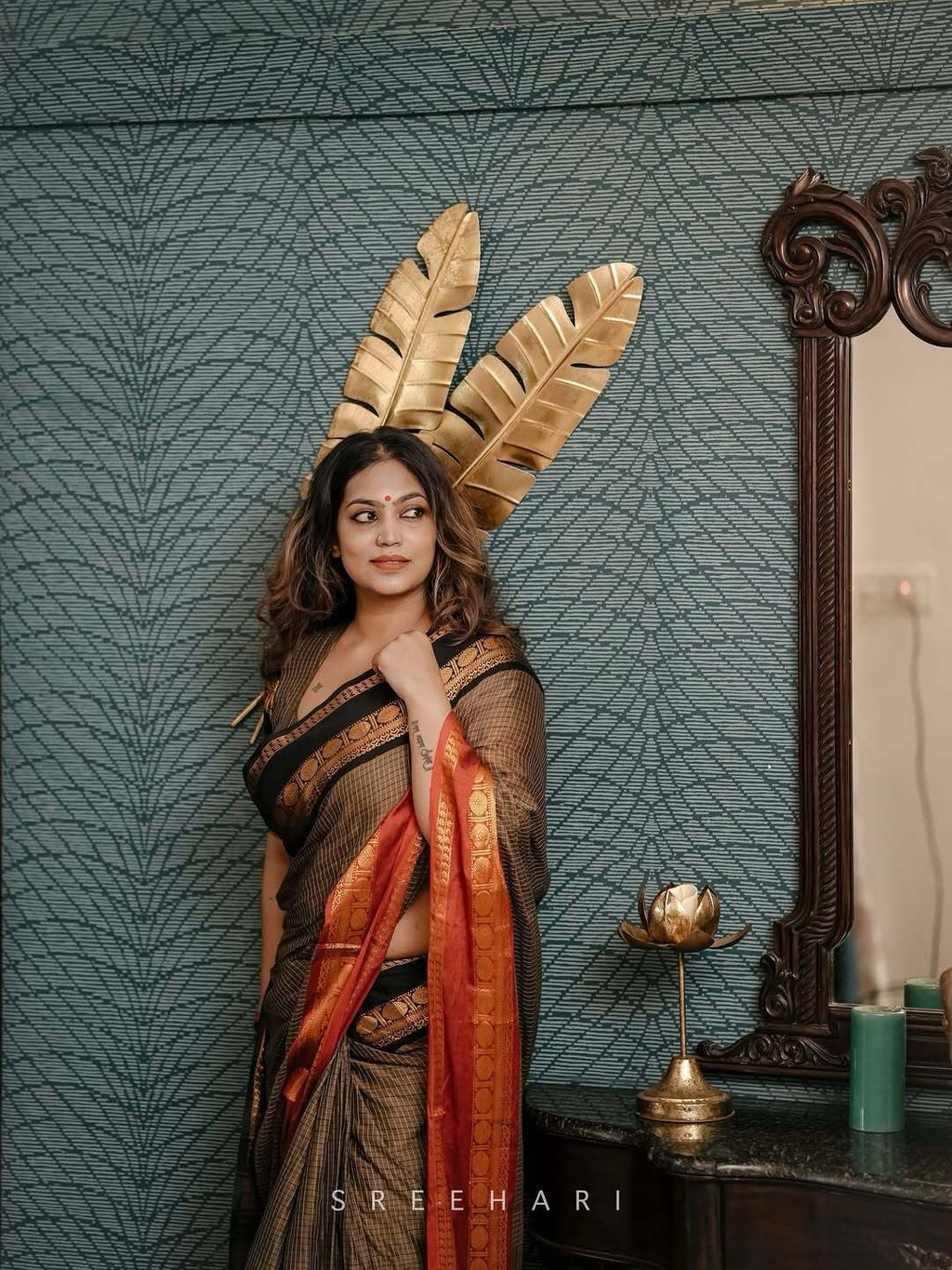 Ganga Jamuna border Jari Checks Chettinad cotton Saree - KBG