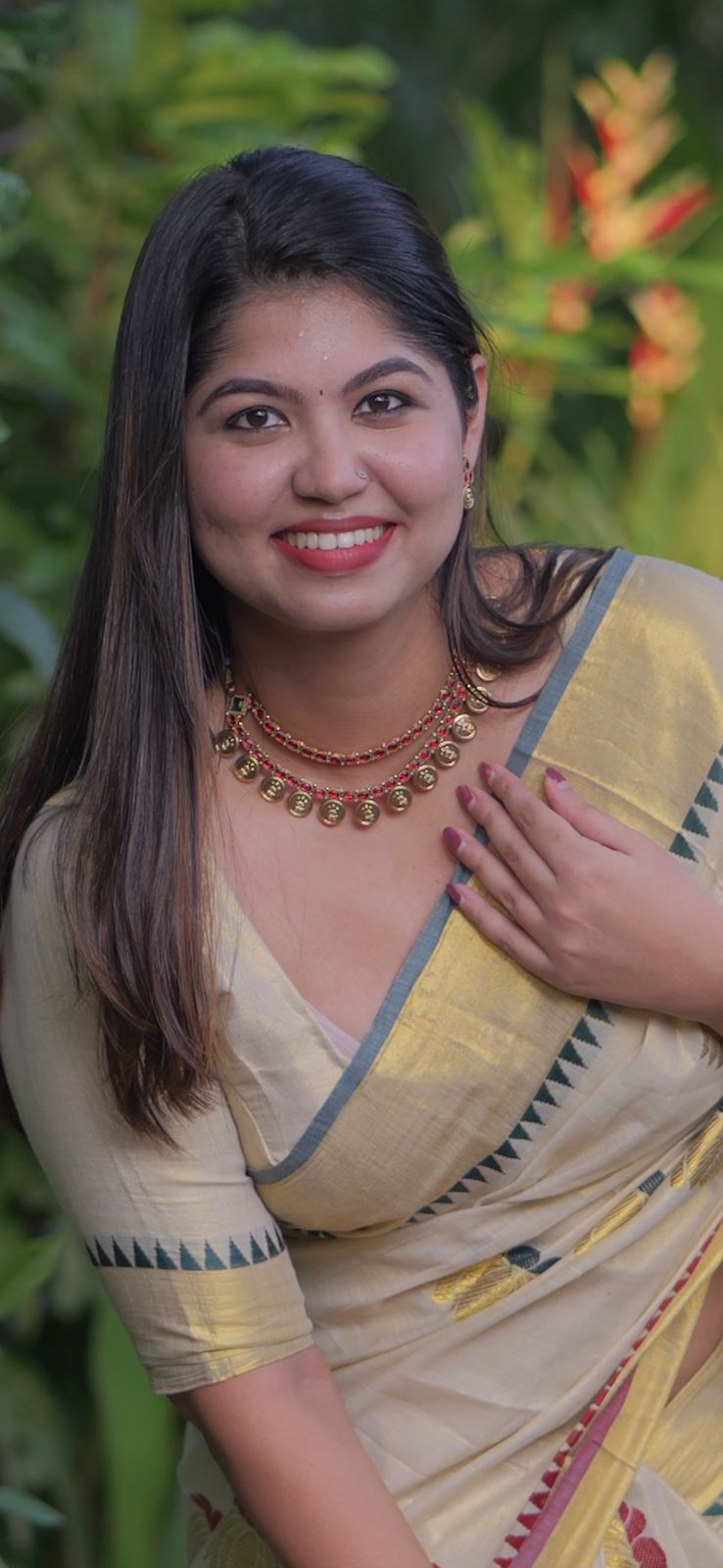 Lotus Weave Golden Tissue Saree with Temple Borders - KBG