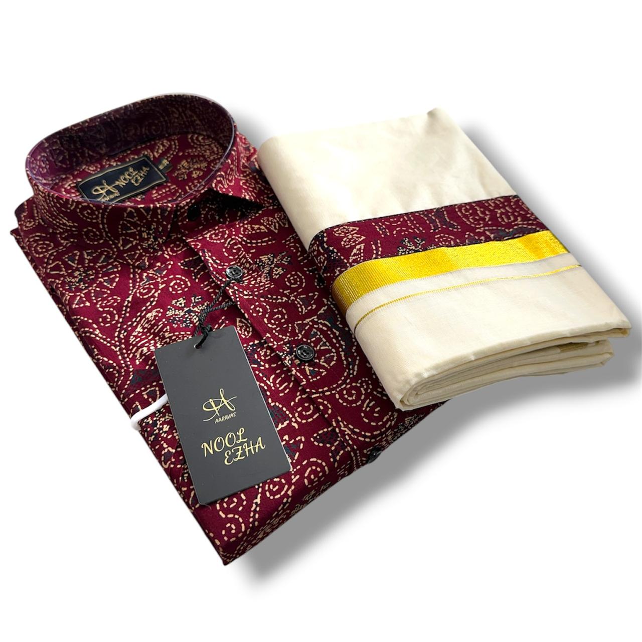 Cotton Azrakh - Shirt + Dhotis Combo - KBG