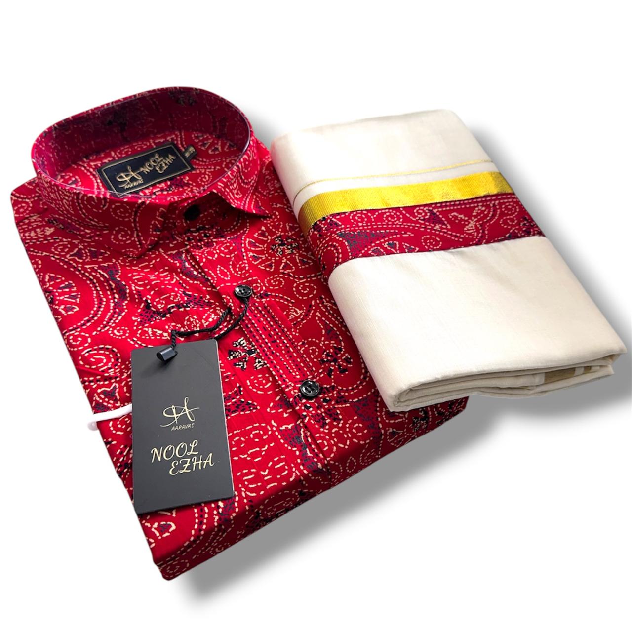 Cotton Azrakh - Shirt + Dhotis Combo - KBG