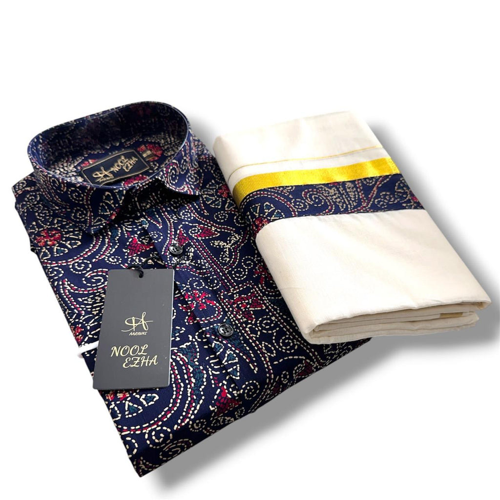 Cotton Azrakh - Shirt + Dhotis Combo - KBG
