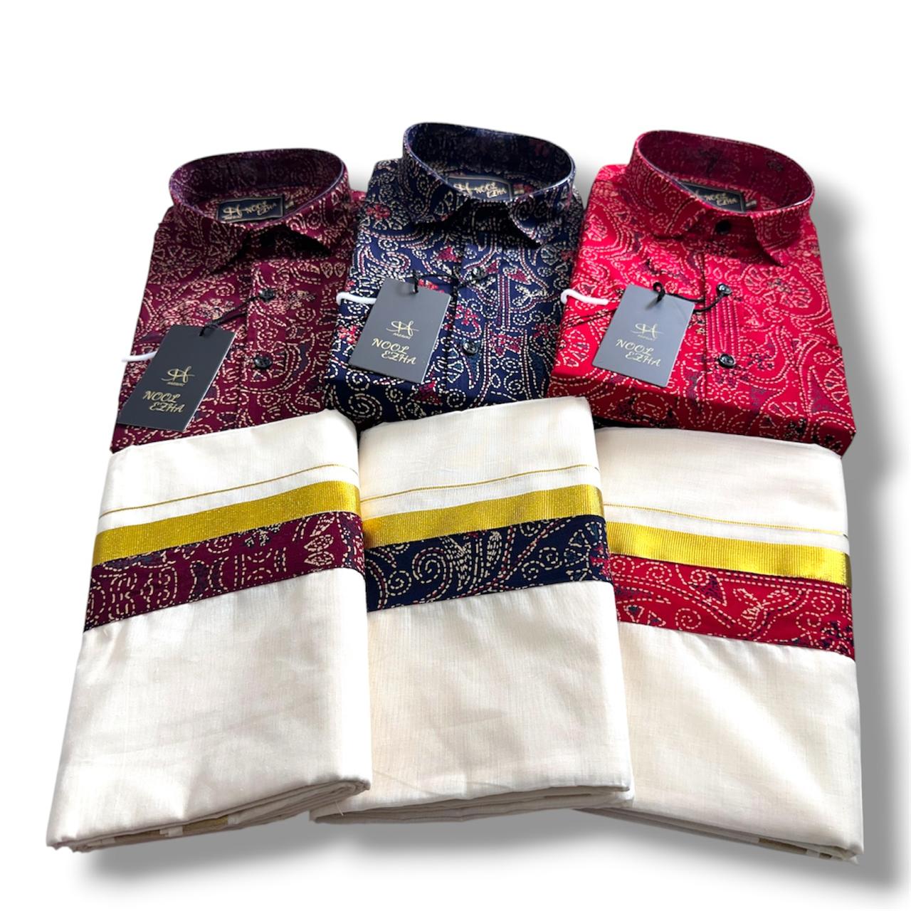 Cotton Azrakh - Shirt + Dhotis Combo - KBG