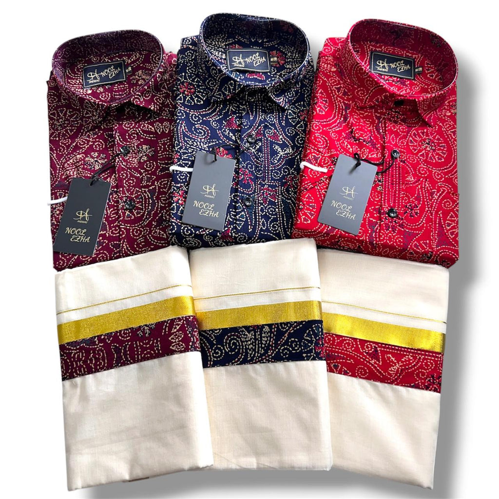 Cotton Azrakh - Shirt + Dhotis Combo - KBG