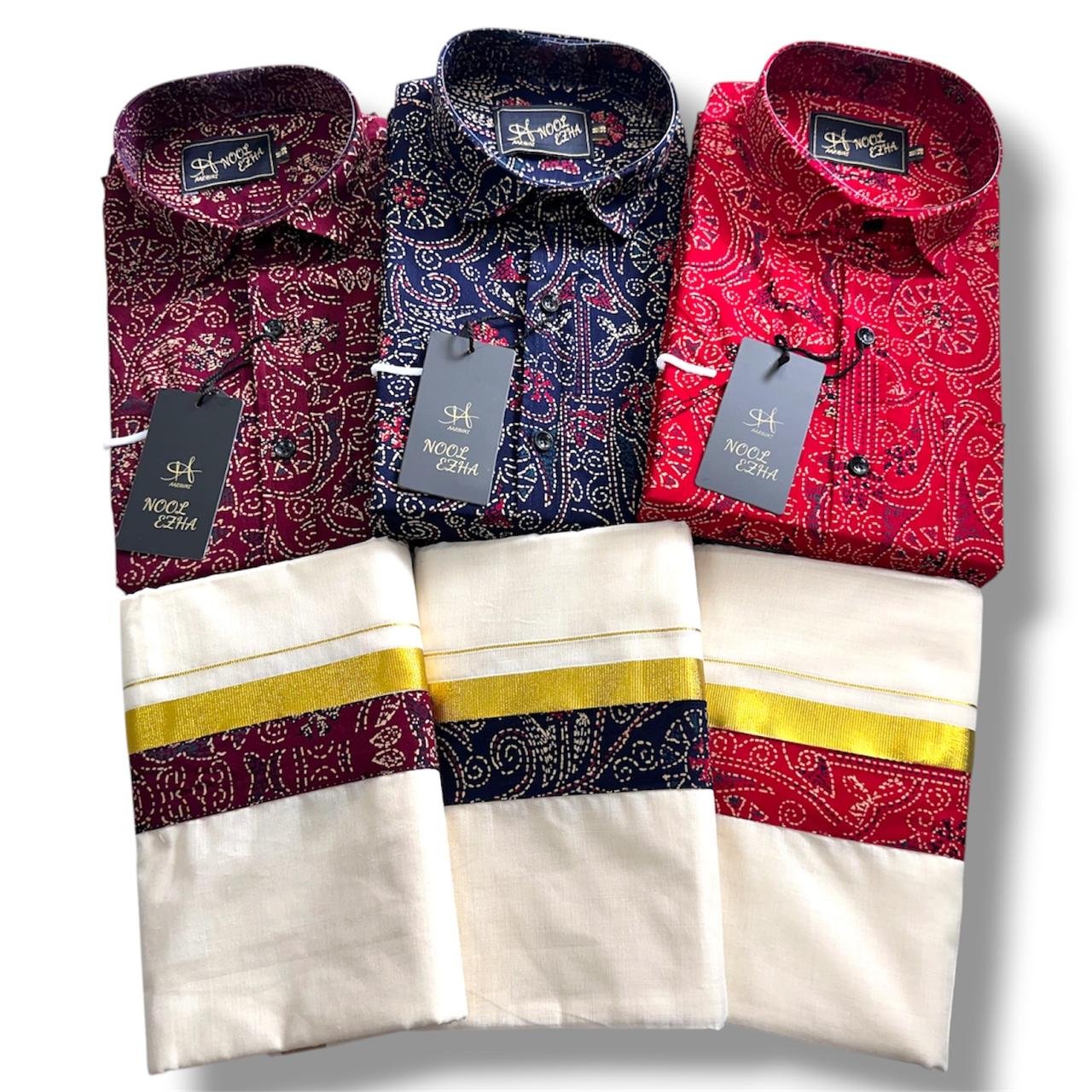 Cotton Azrakh - Shirt + Dhotis Combo - KBG
