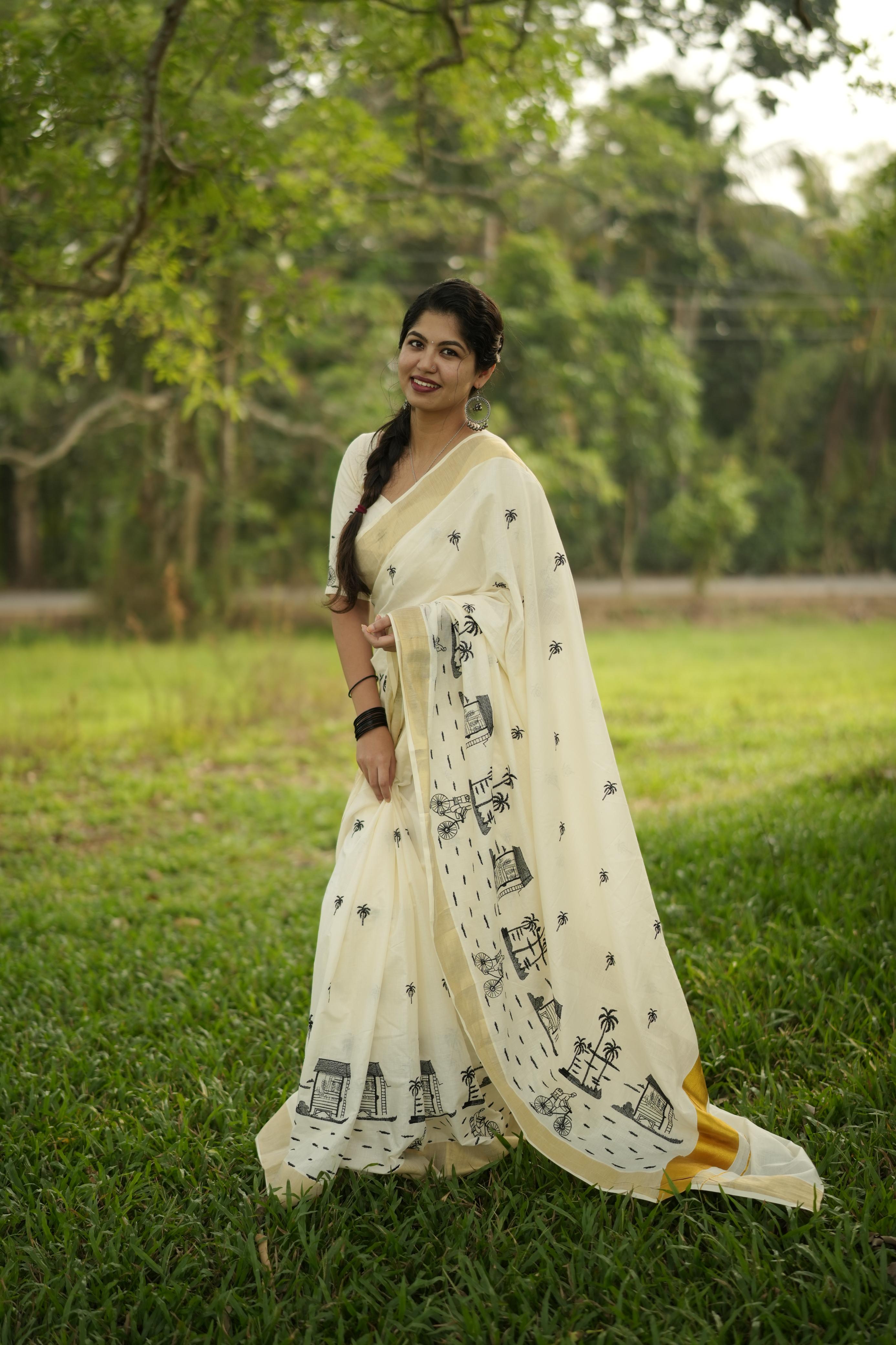Chai Kada : Cotton Embroidered Saree - KBG