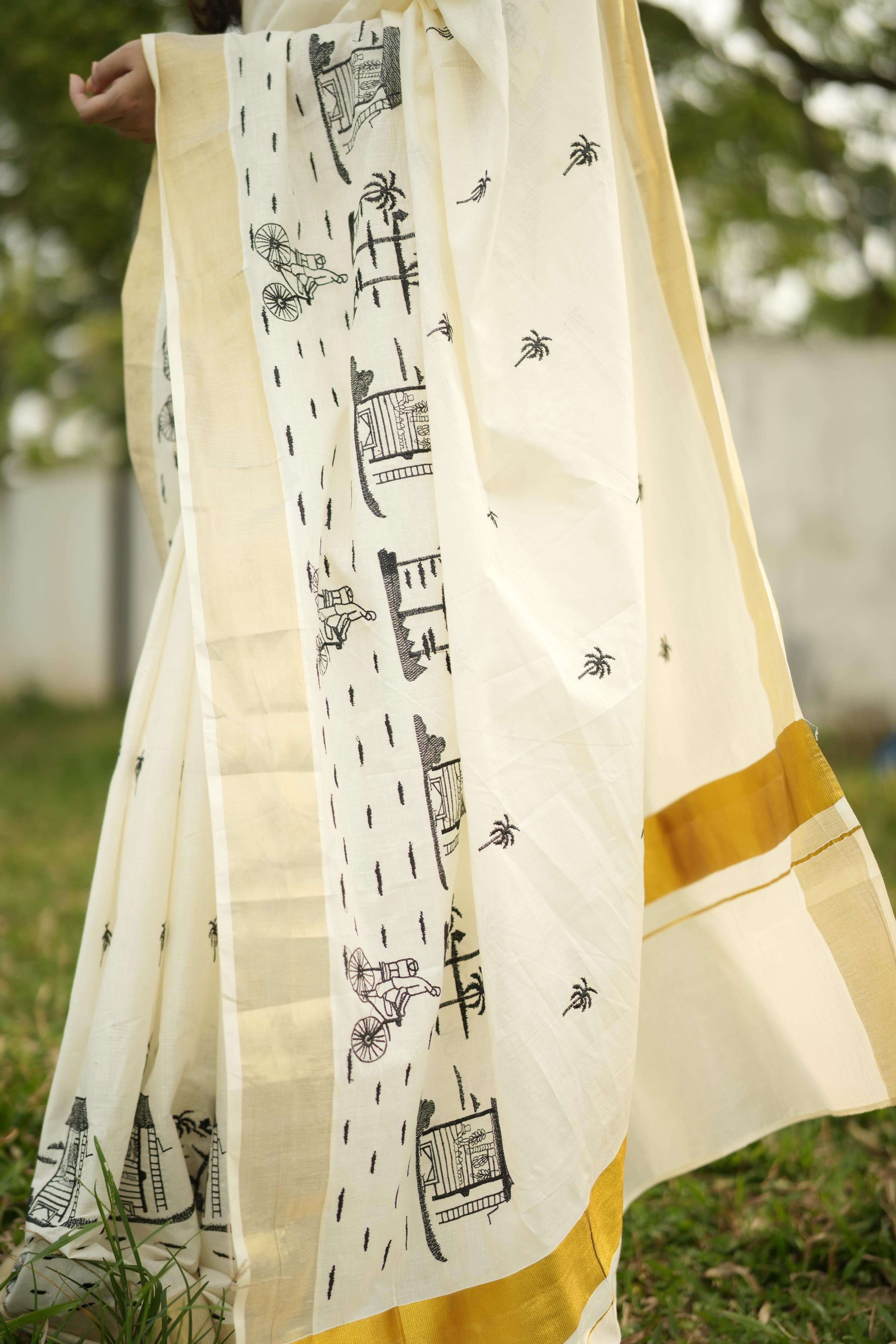 Chai Kada : Cotton Embroidered Saree - KBG
