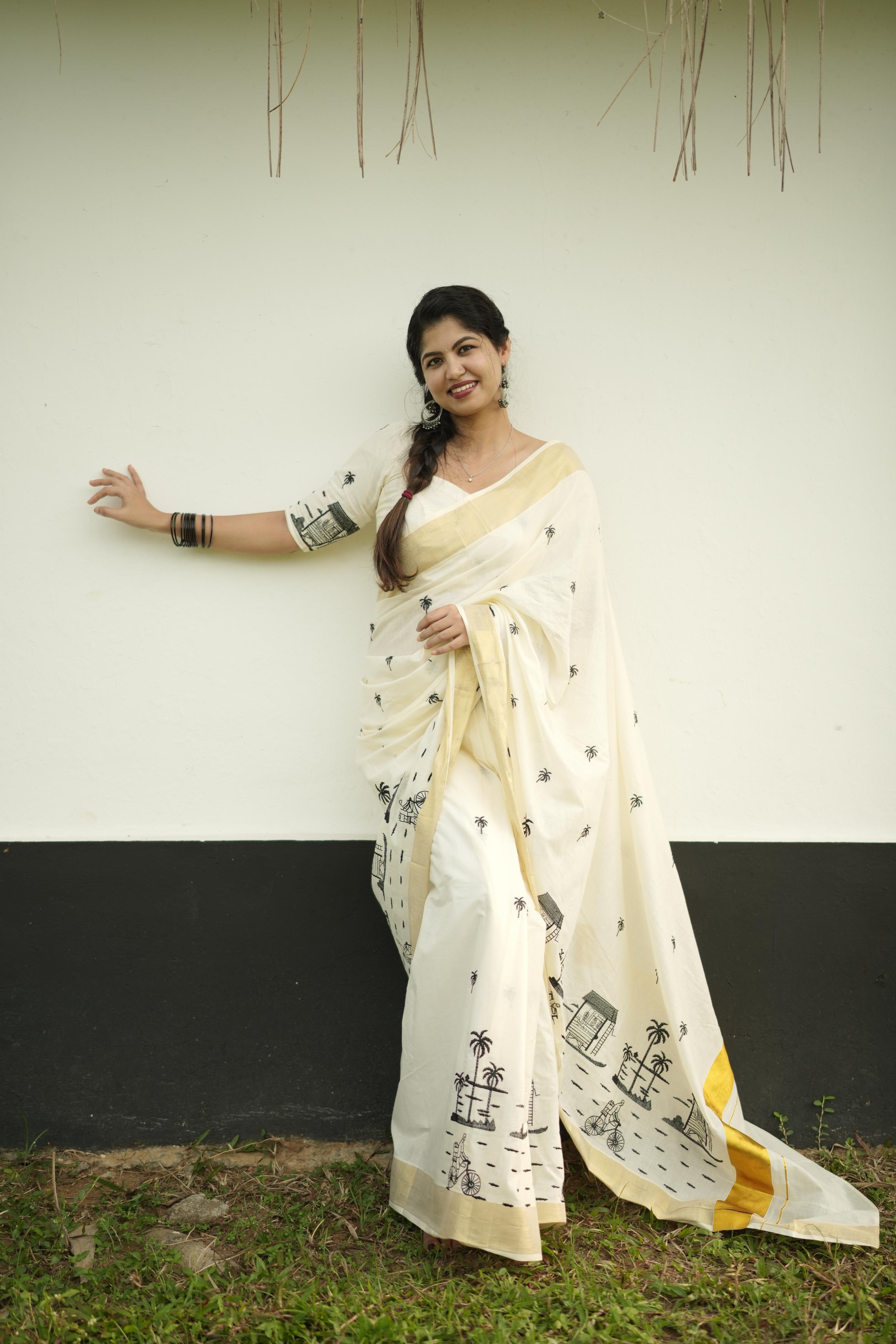 Chai Kada : Cotton Embroidered Saree - KBG