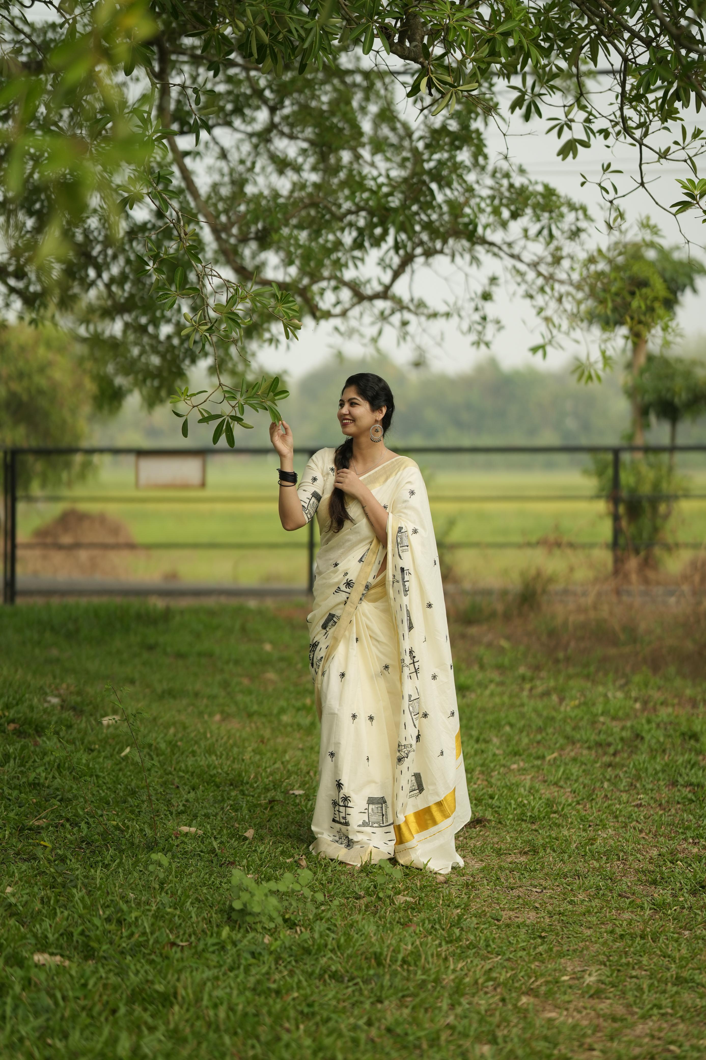 Chai Kada : Cotton Embroidered Saree - KBG