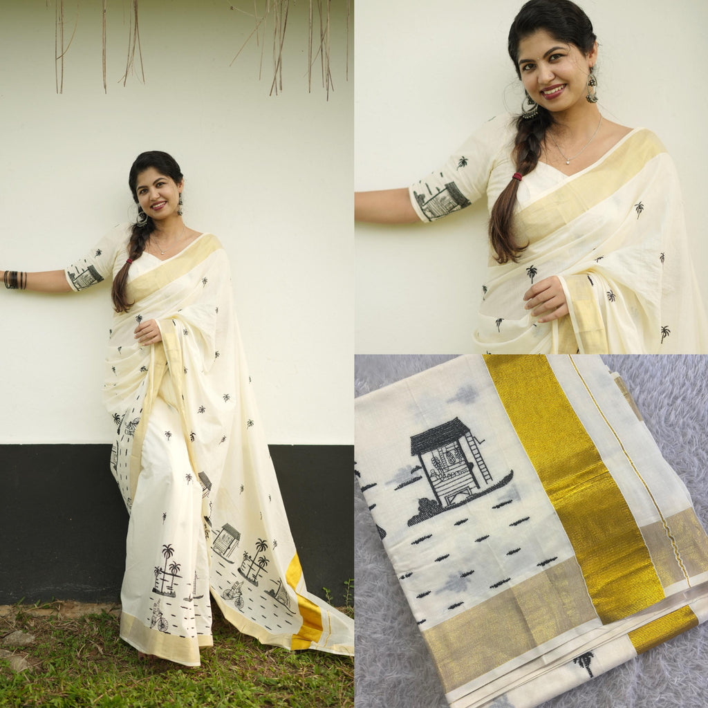 Chai Kada : Cotton Embroidered Saree - KBG