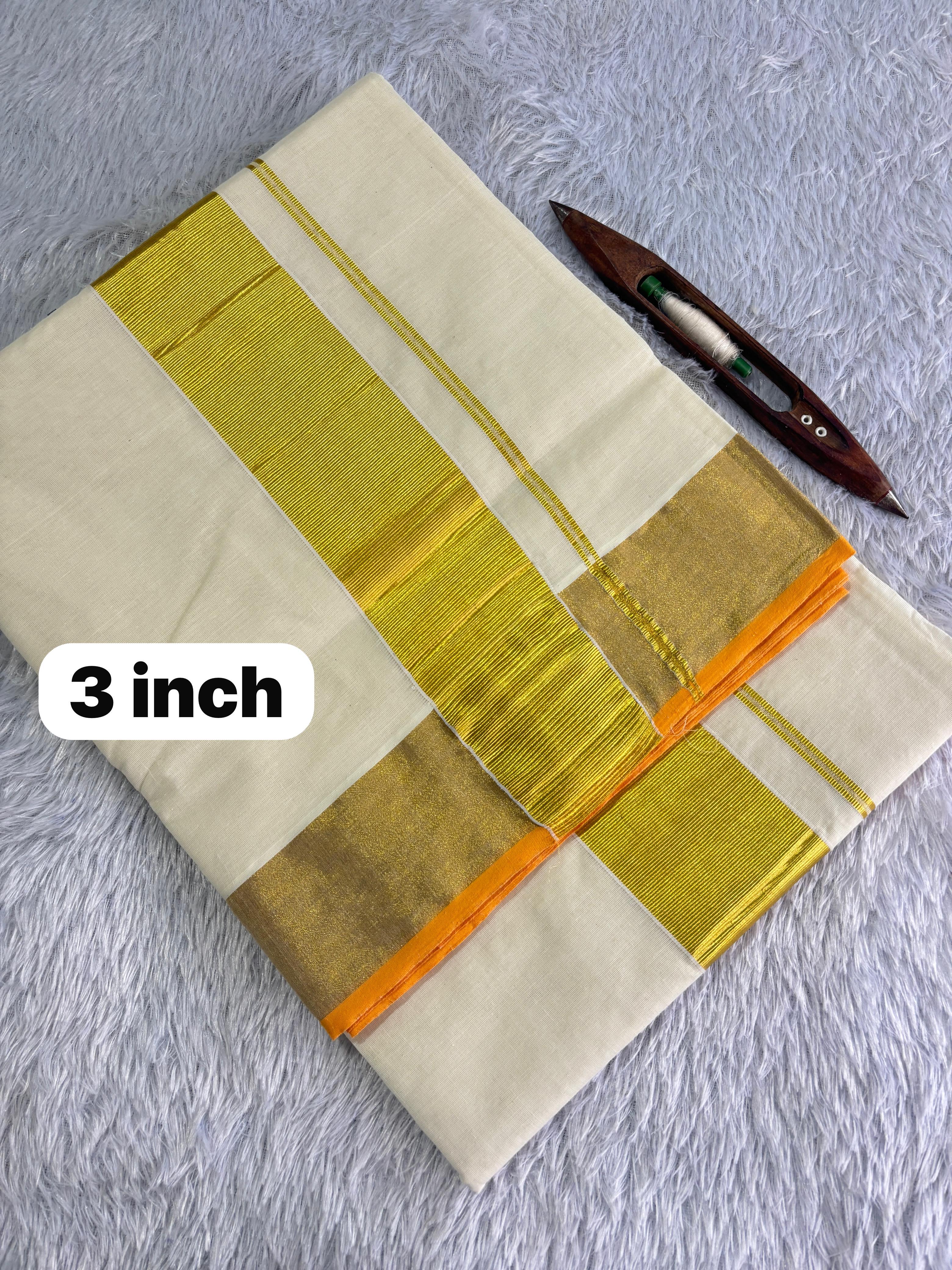 Balaramapuram Handloom Inspired Plain Cotton Kasavu Saree - KBG