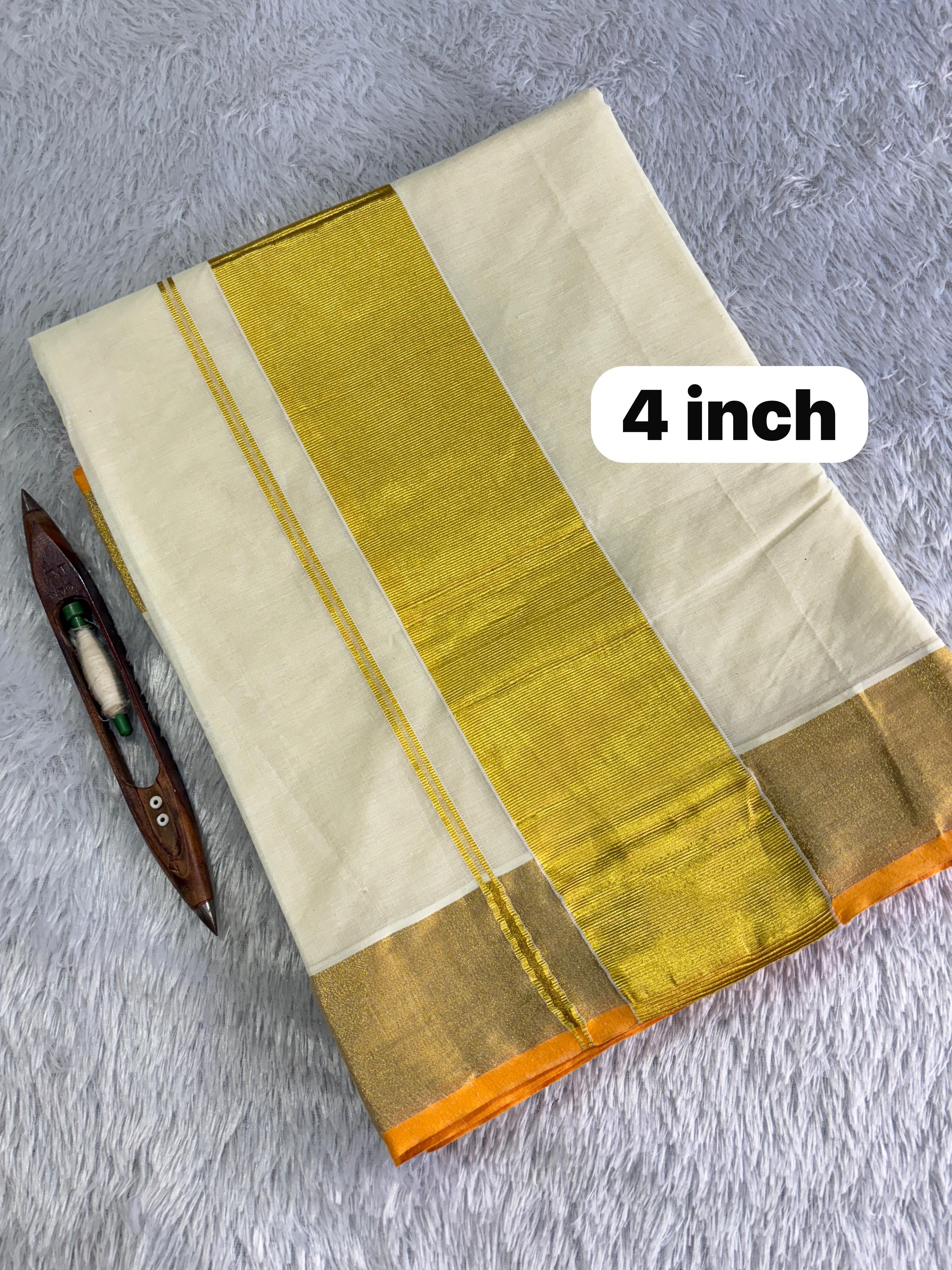 Balaramapuram Handloom Inspired Plain Cotton Kasavu Saree - KBG