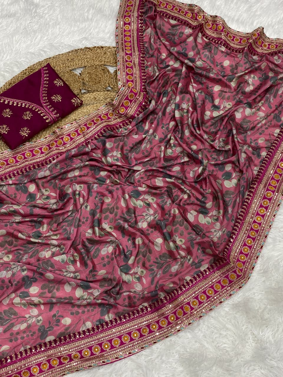 PREMIUM CHINNON SILK DIGITAL PRINT SAREE -SU