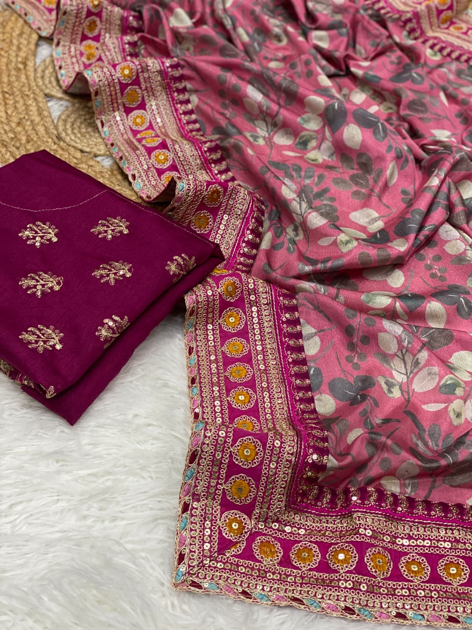 PREMIUM CHINNON SILK DIGITAL PRINT SAREE -SU