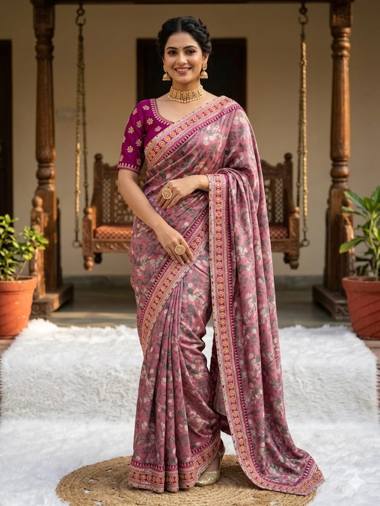 PREMIUM CHINNON SILK DIGITAL PRINT SAREE -SU