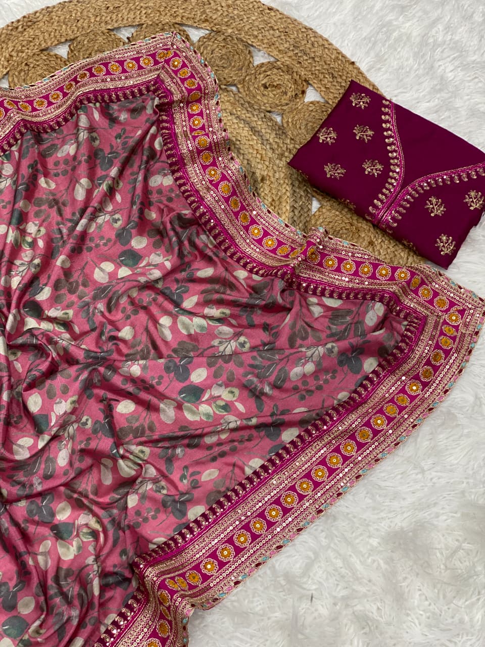 PREMIUM CHINNON SILK DIGITAL PRINT SAREE -SU