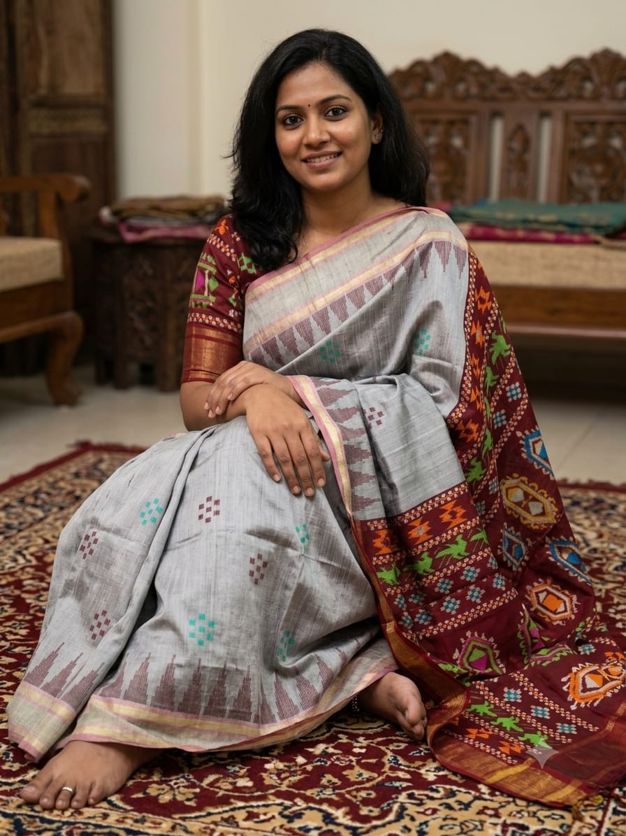 PURE RAW SILK TEMPLE BORDER SAREE - SU