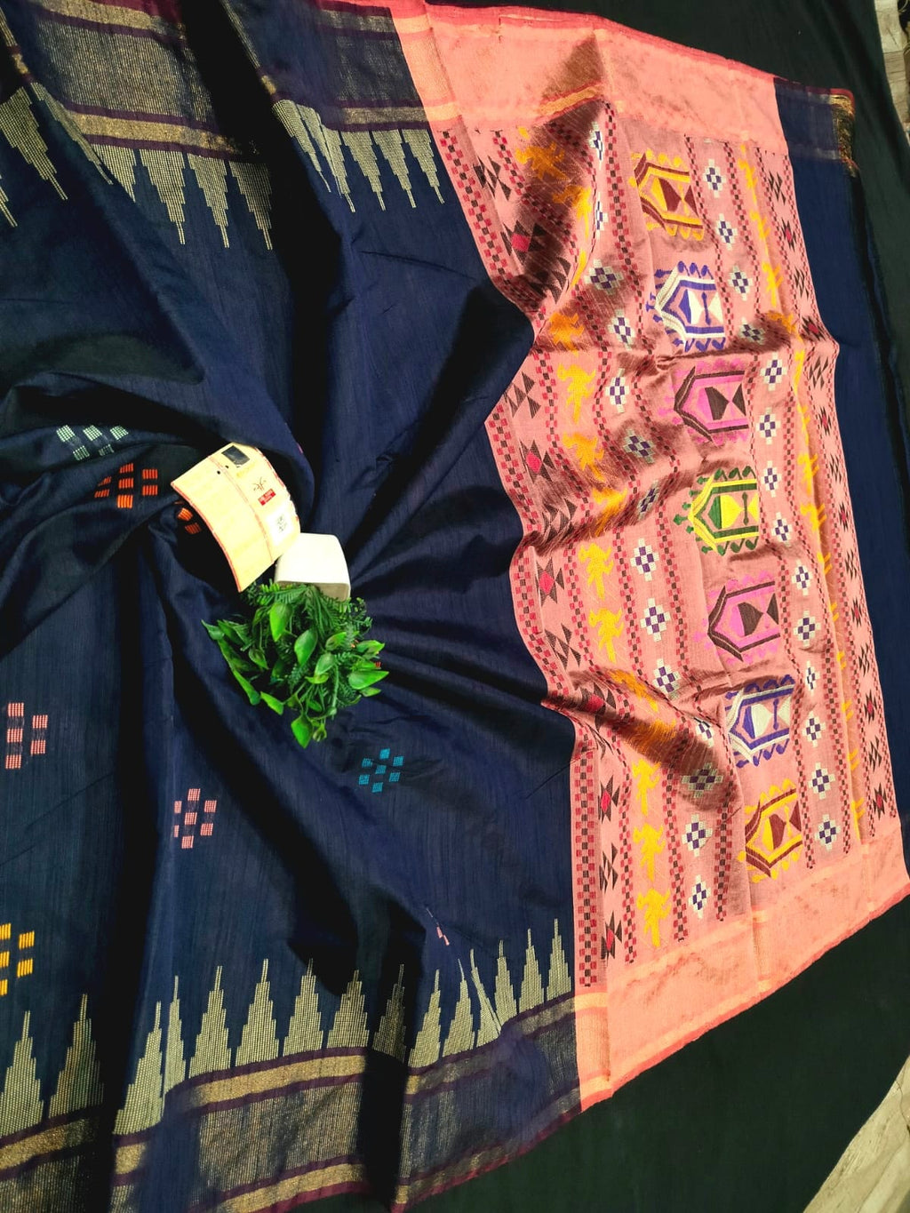 PURE RAW SILK TEMPLE BORDER SAREE - SU