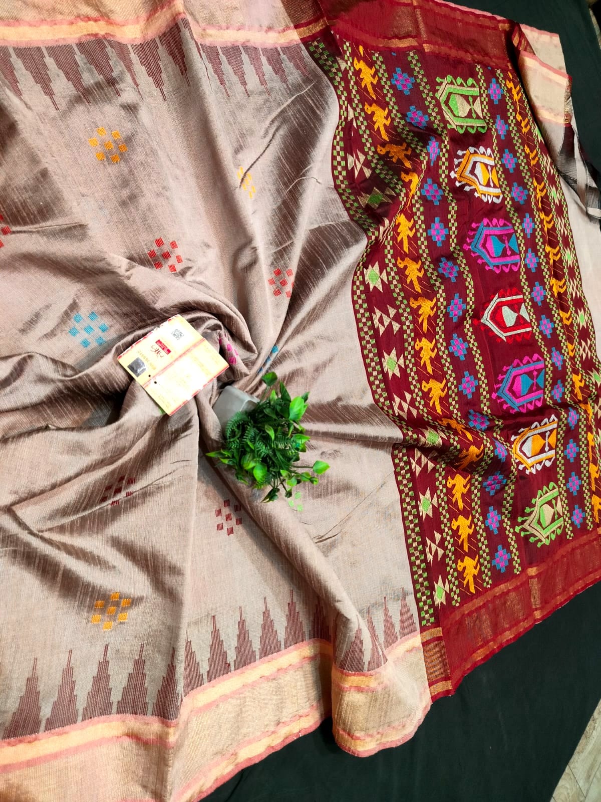 PURE RAW SILK TEMPLE BORDER SAREE - SU