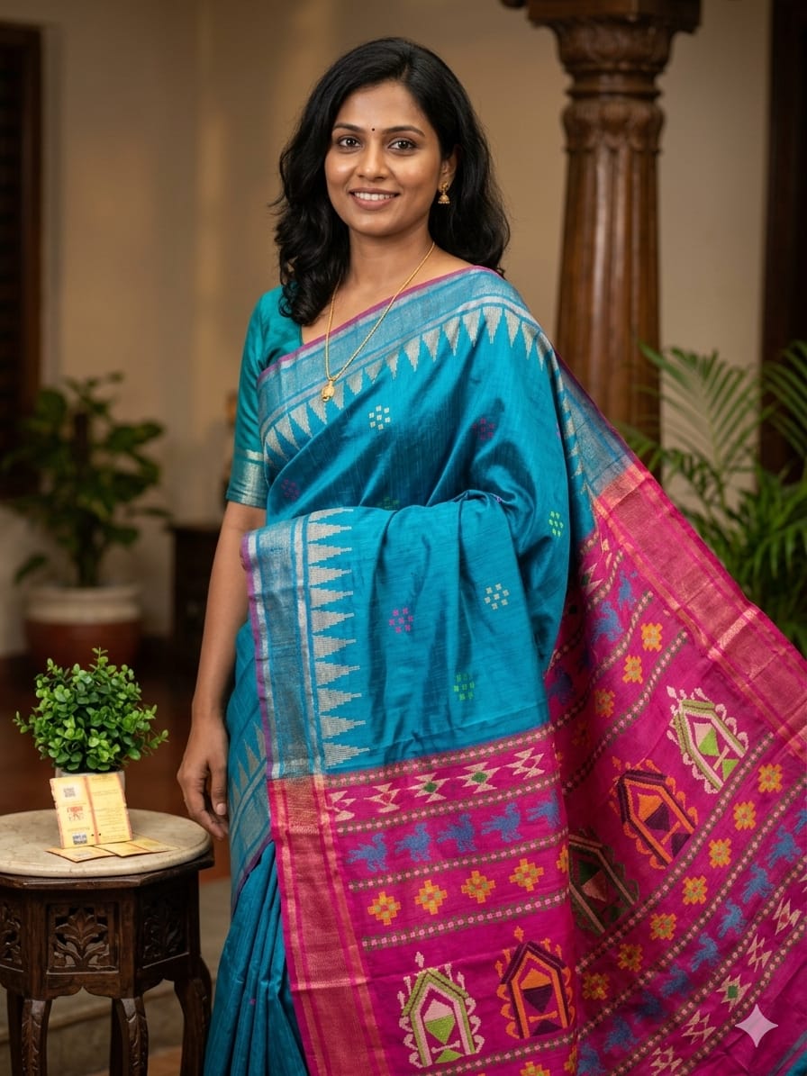 PURE RAW SILK TEMPLE BORDER SAREE - SU