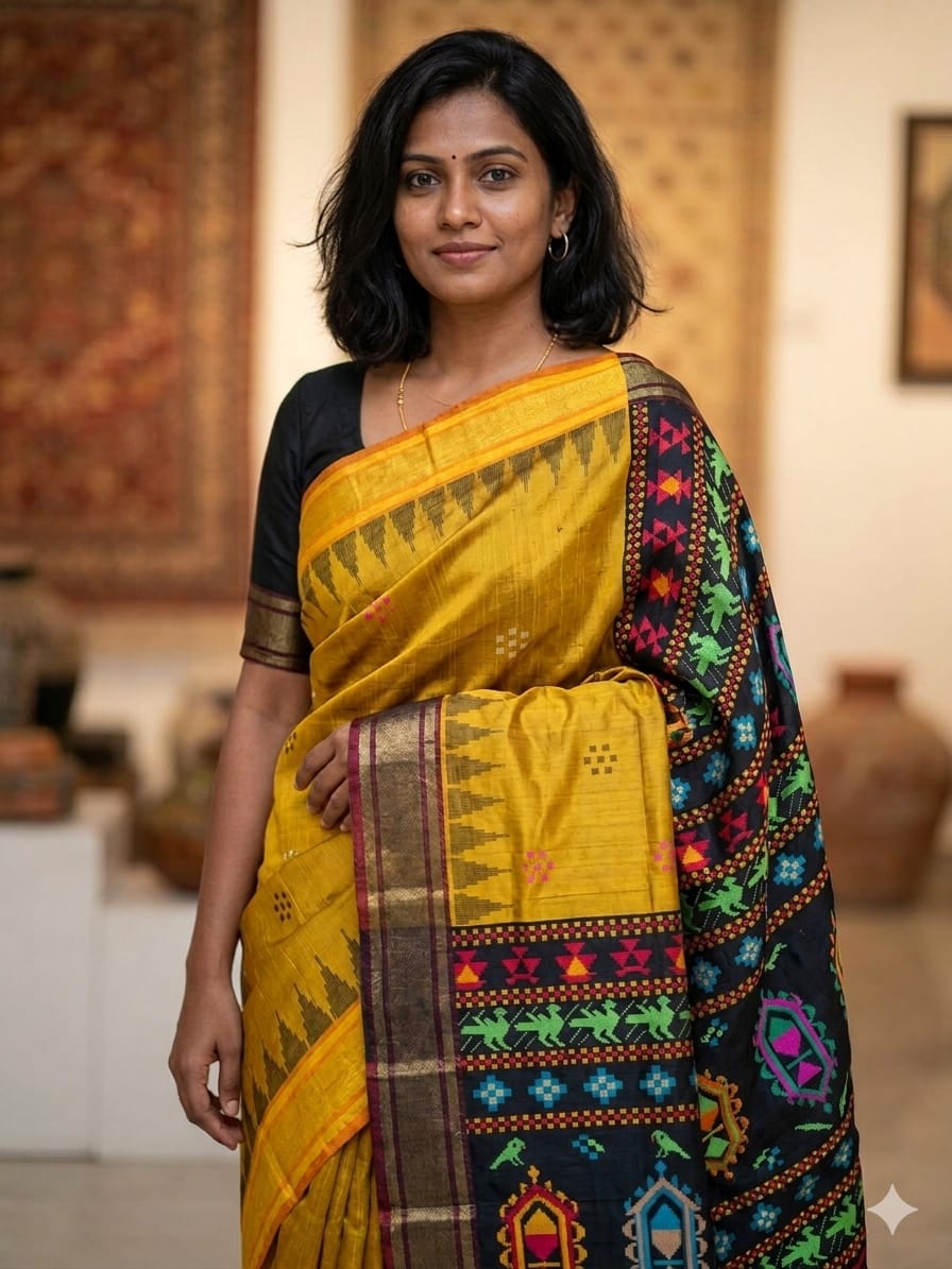 PURE RAW SILK TEMPLE BORDER SAREE - SU