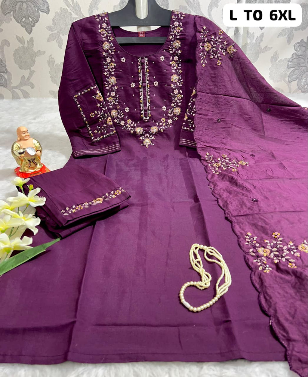 Hand Work Kurti with Dupatta & Pant Set - SU