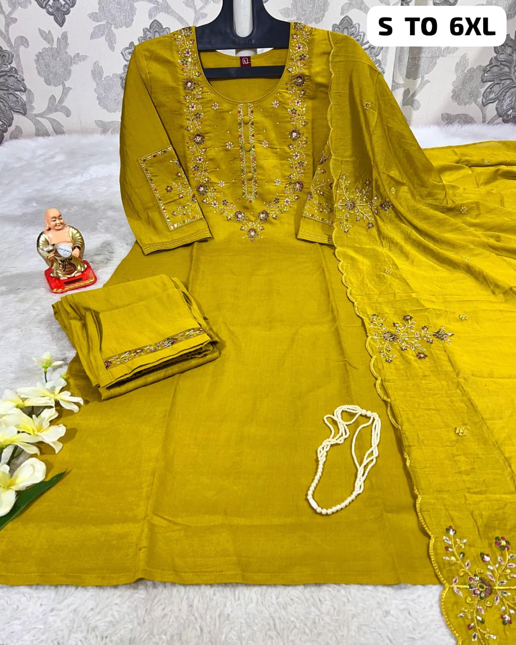 Hand Work Kurti with Dupatta & Pant Set - SU