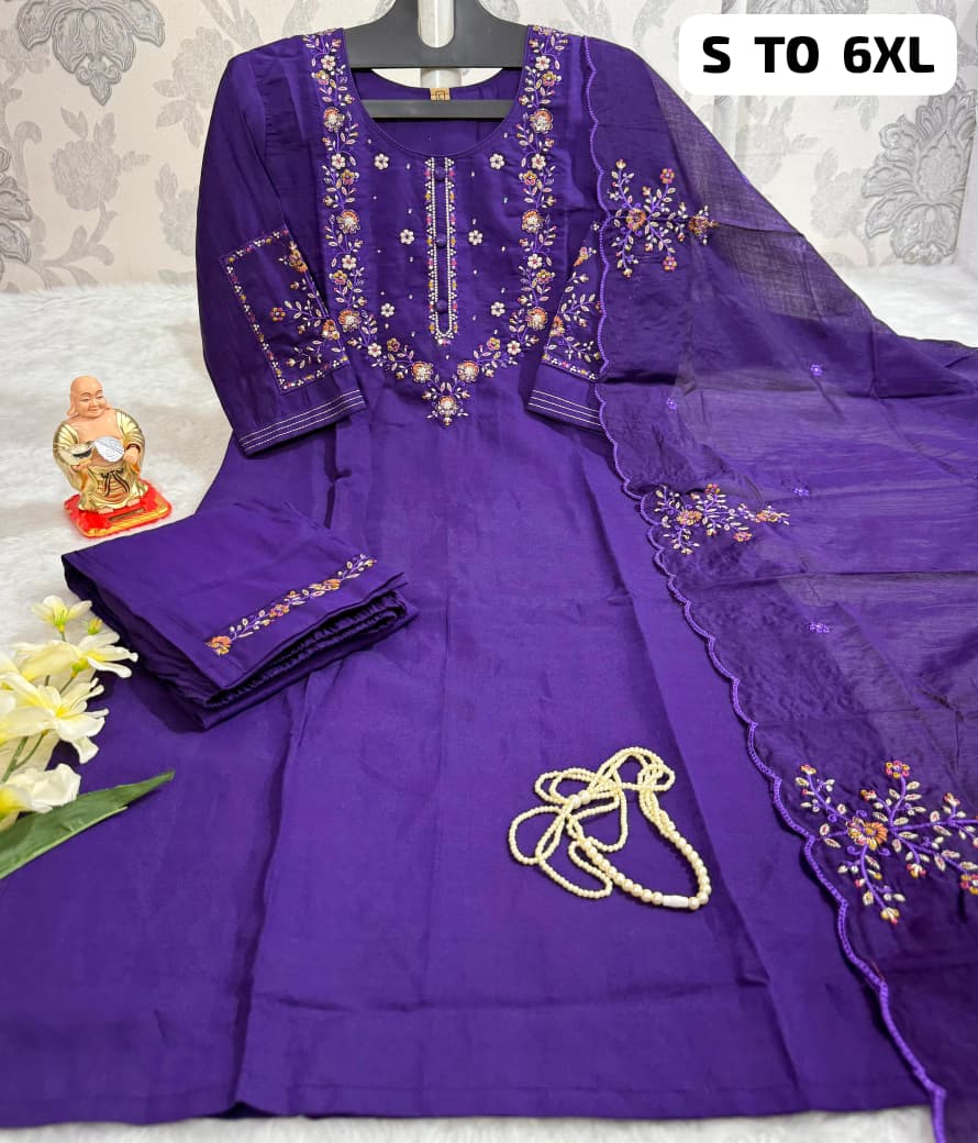 Hand Work Kurti with Dupatta & Pant Set - SU