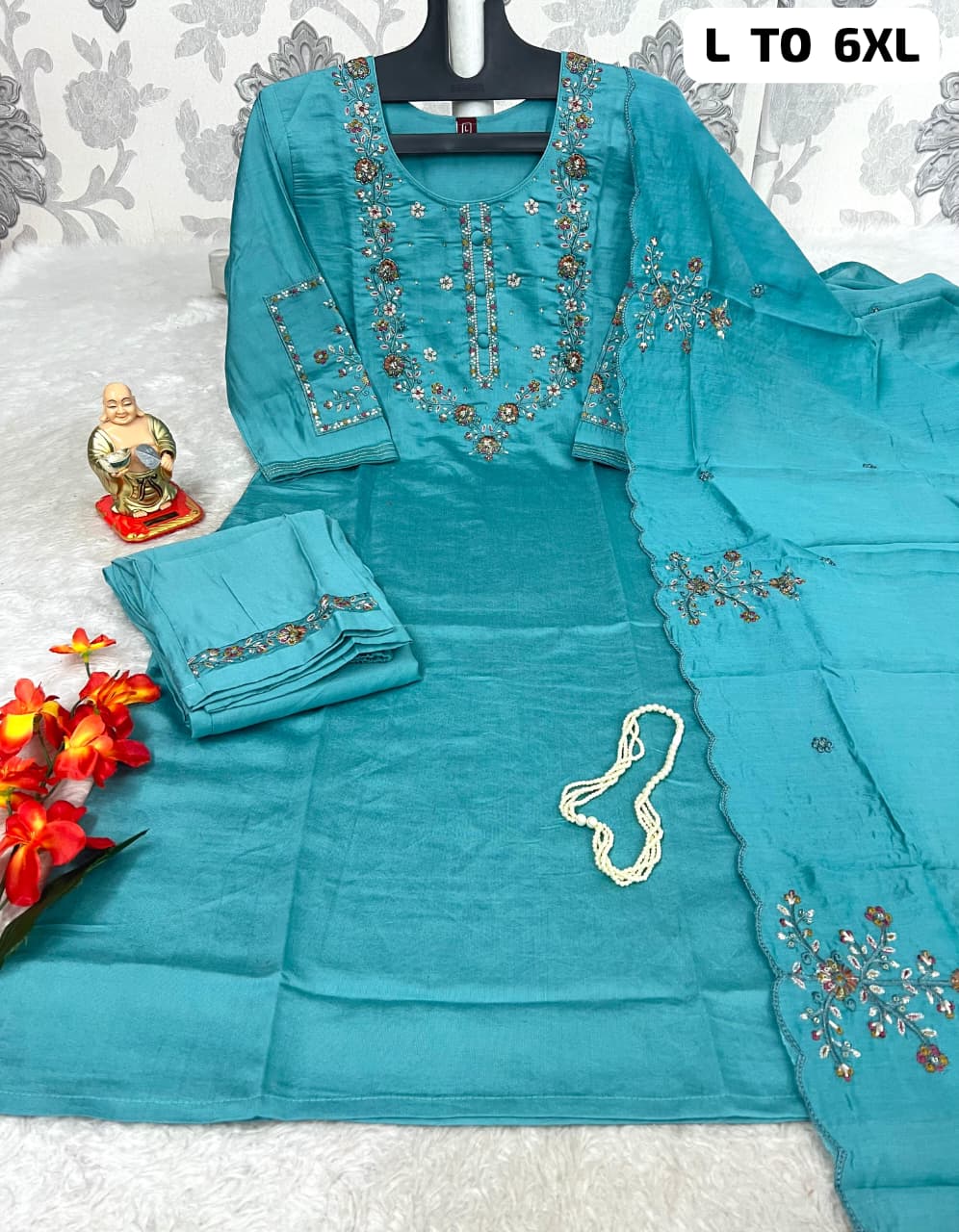 Hand Work Kurti with Dupatta & Pant Set - SU