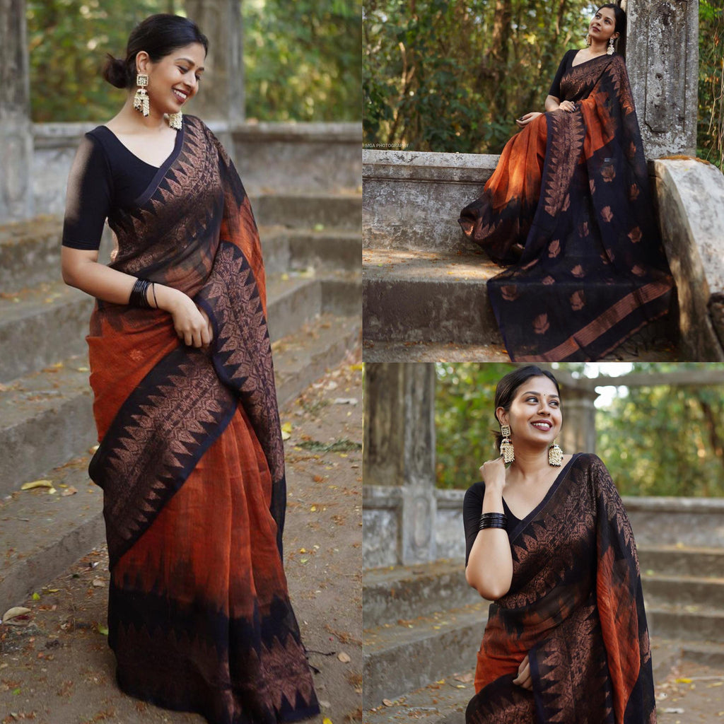 DOUBLE SIDE TEMPLE KORVAI COTTON SAREE -KBG