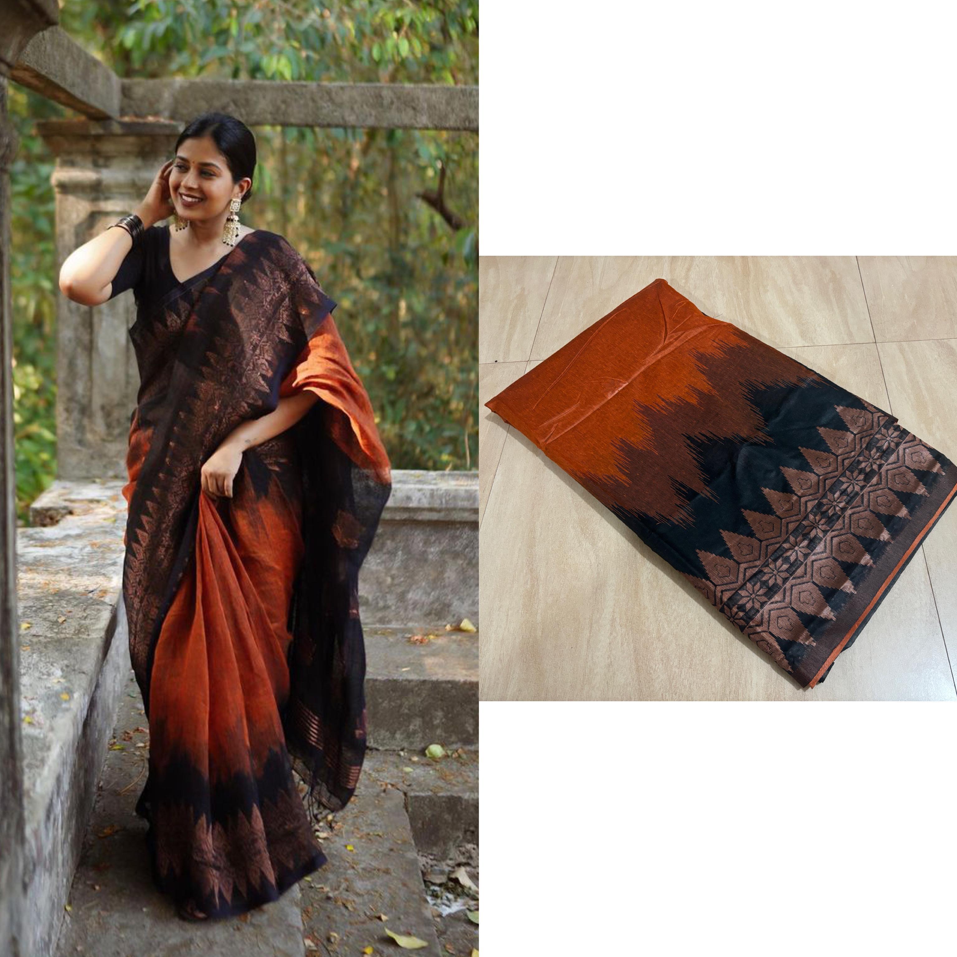 DOUBLE SIDE TEMPLE KORVAI COTTON SAREE -KBG