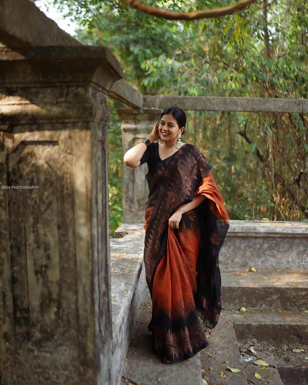 DOUBLE SIDE TEMPLE KORVAI COTTON SAREE -KBG