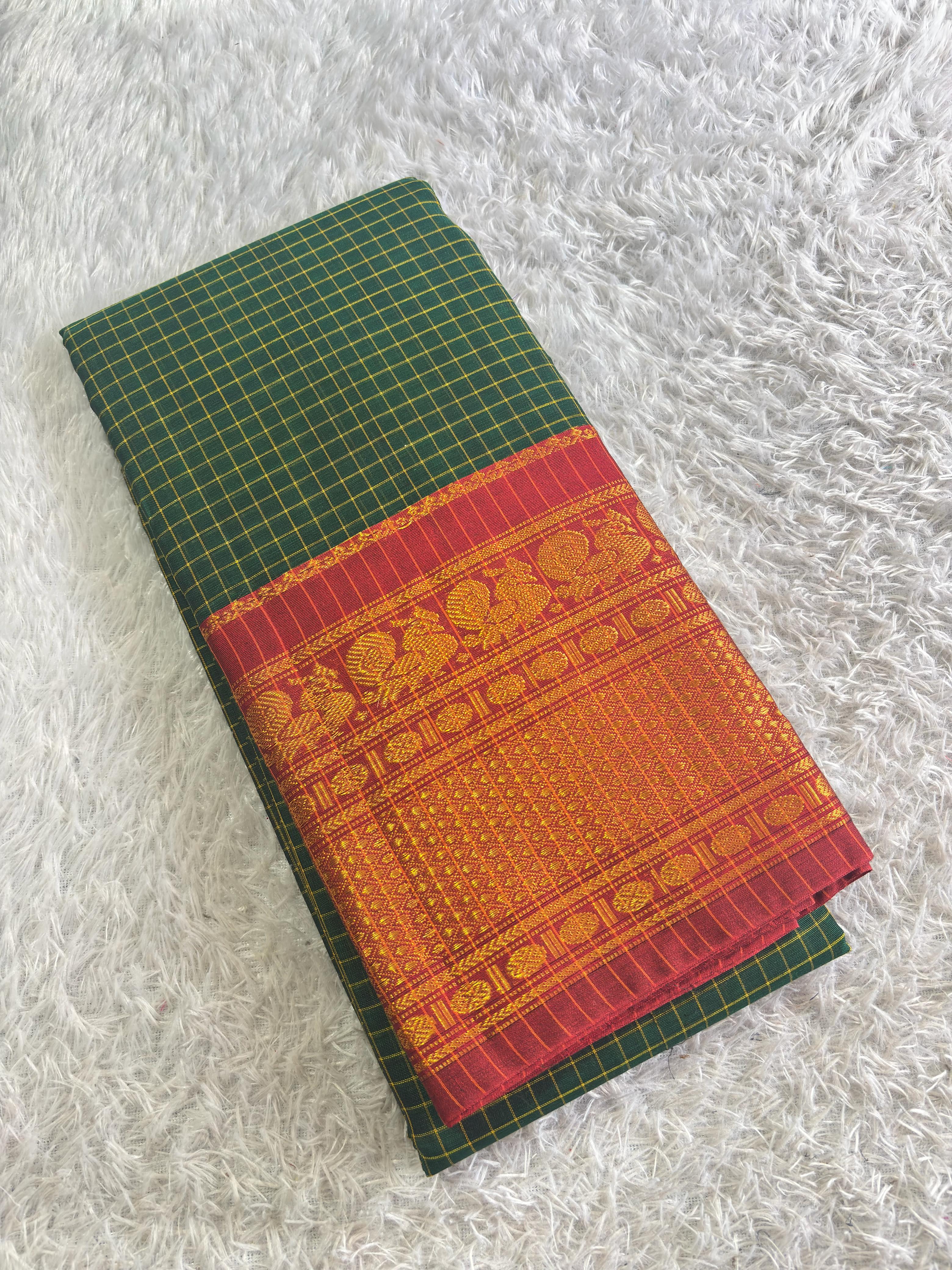 Mangalam – Big Border Checks Narayanapet Cotton Saree - KBG